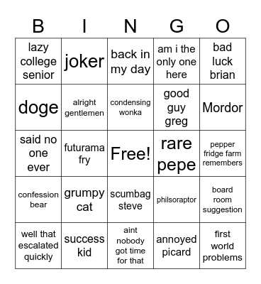 memes Bingo Card