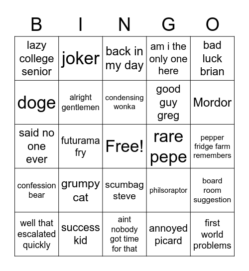 memes Bingo Card