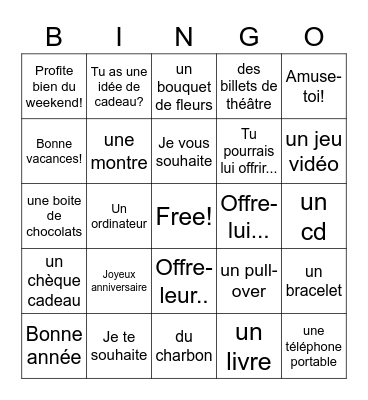 Holidays, gifts, wishing well Bingo Card