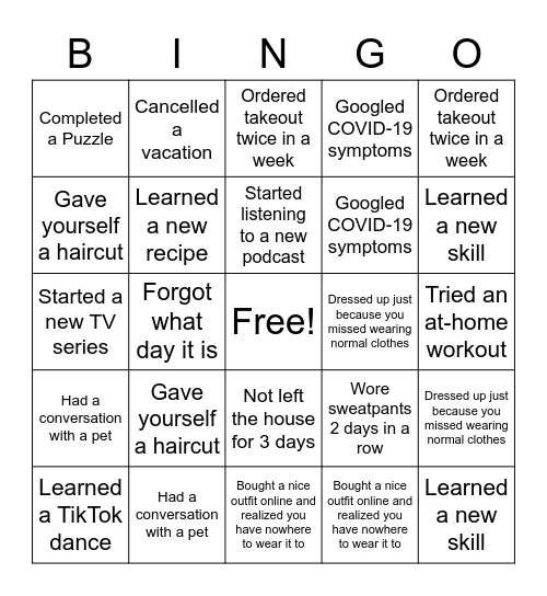 MFIN COVID BINGO Card