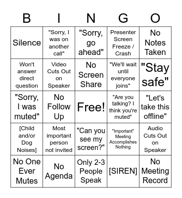 Conference Call Bingo Card