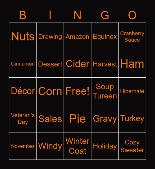 Fall Bingo Bash Bingo Card