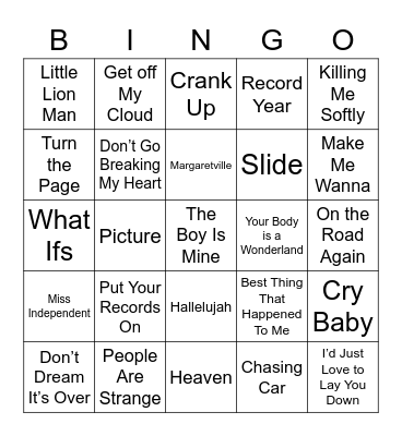 Music Bingo 36 Bingo Card