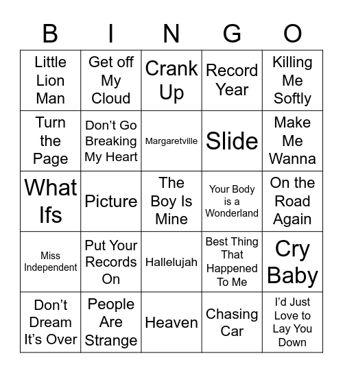 Music Bingo 36 Bingo Card