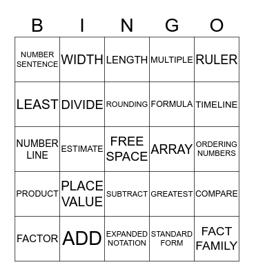 MATH Bingo Card