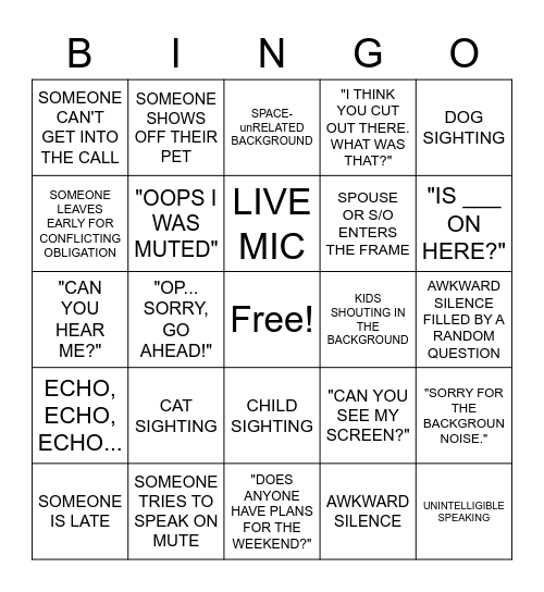 ZOOM BINGO! Bingo Card