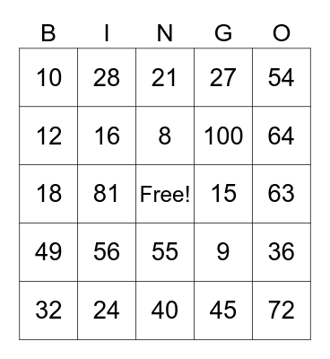 Division Practice  Bingo Card