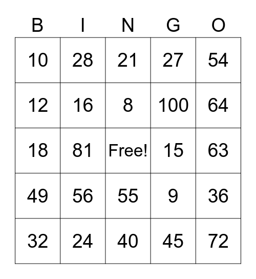 Division Practice  Bingo Card