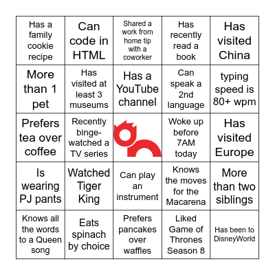 Online Team Building Bingo Card