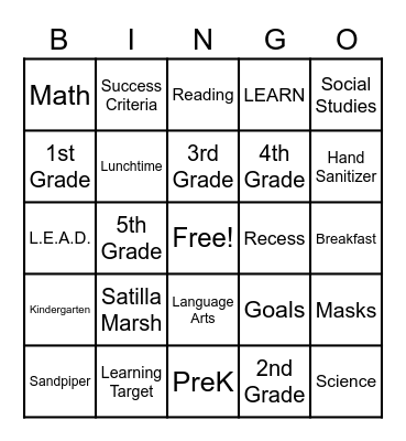 Sandpiper Bingo Card