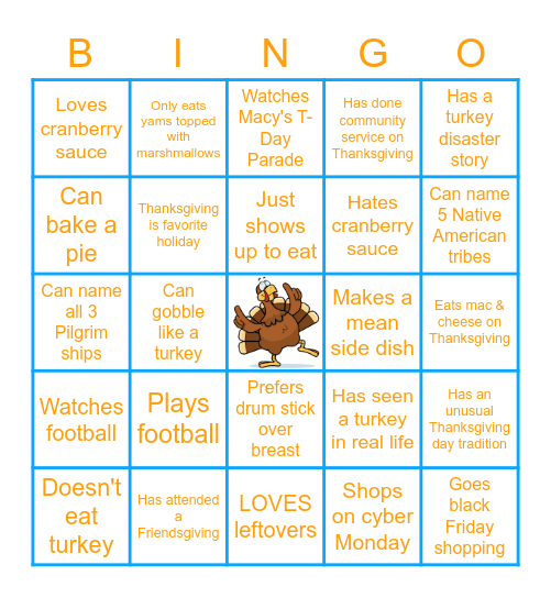 Virtual Friendsgiving Bingo Card