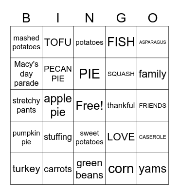 HAPPY THANKSGIVING Bingo Card