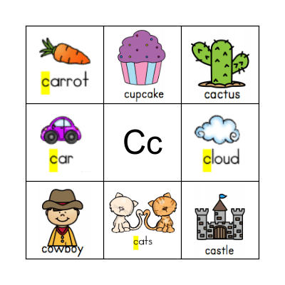 Letter Cc Bingo Card