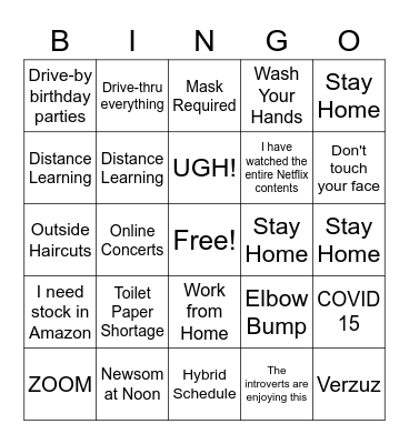 COVID Bingo Card