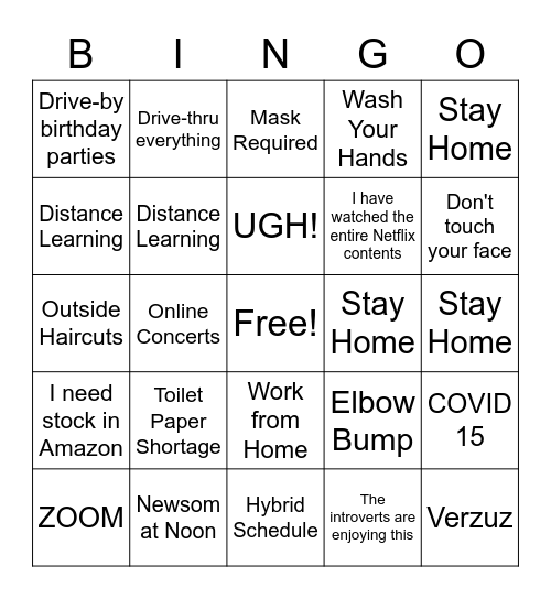 COVID Bingo Card