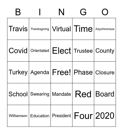 Board Time Fun Bingo Card