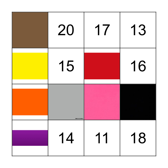 colori e numeri 11-20 Bingo Card