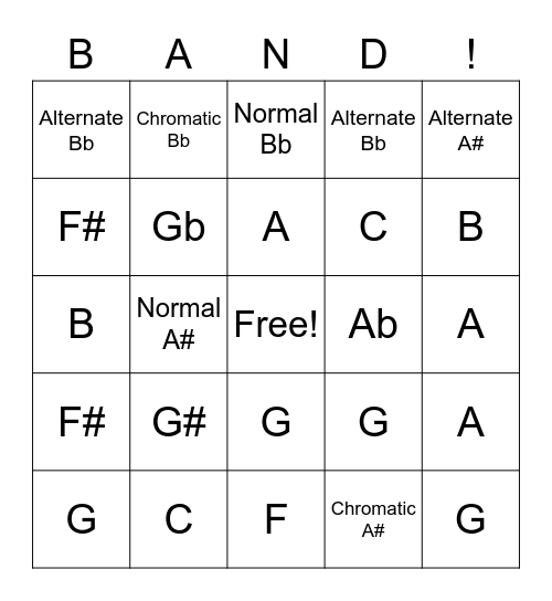 Flute Chromatic Level 1 Bingo Card