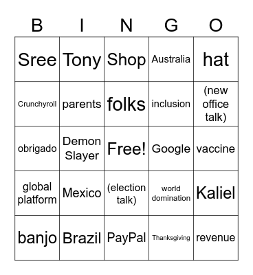 FGG Bingo Card