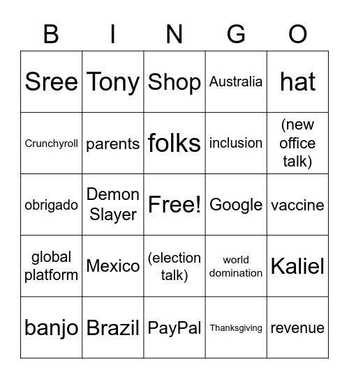 FGG Bingo Card