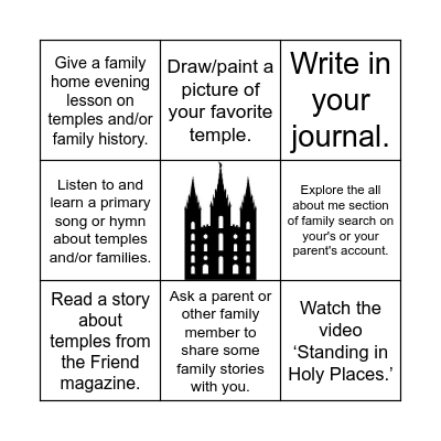 Temple and Family History Bingo Card
