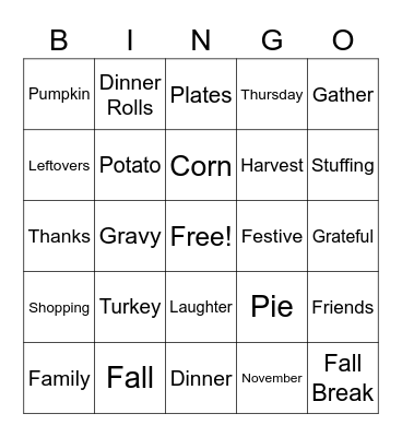 Thanksgiving Bingo Card