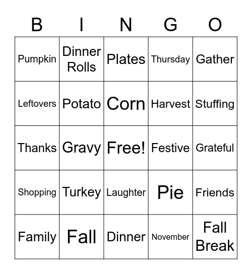 Thanksgiving Bingo Card