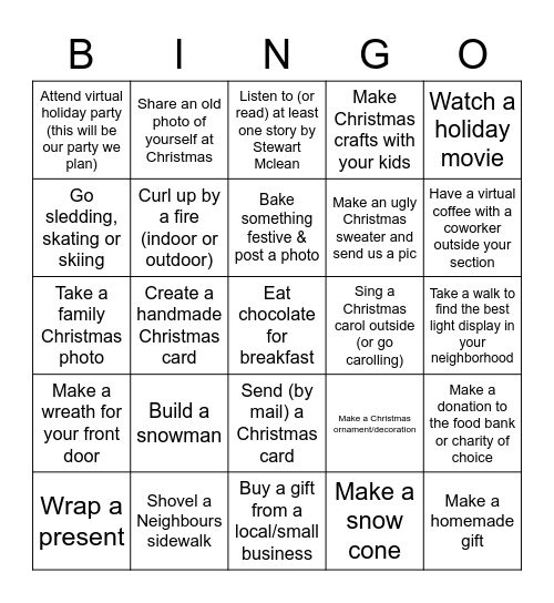 2020 Winter Bingo Card