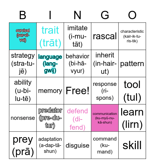 Animal Intelligence Bingo Card