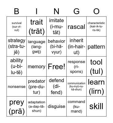 Animal Intelligence Bingo Card