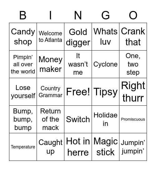 Hype Tailgate Music Bingo Card