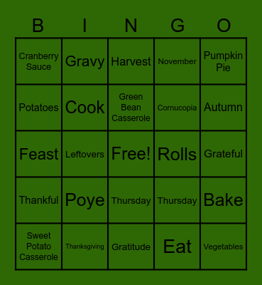 Poye Thanksgiving Bingo! Bingo Card