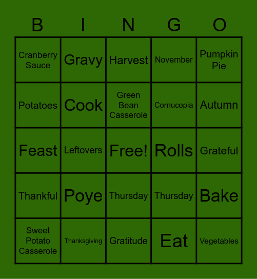 Poye Thanksgiving Bingo! Bingo Card