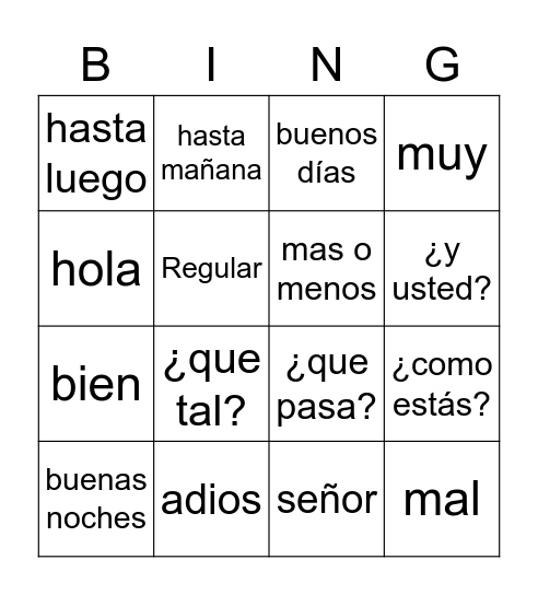 Lección Preliminar: Español 1 Bingo Card