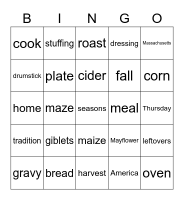 Thanksgiving Bingo Card