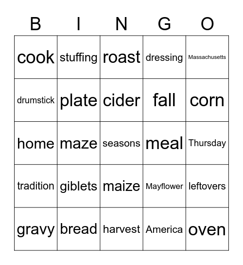 Thanksgiving Bingo Card