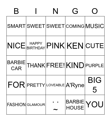 Barbie Bingo Card