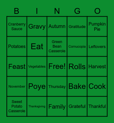 Poye Thanksgiving Bingo! Bingo Card