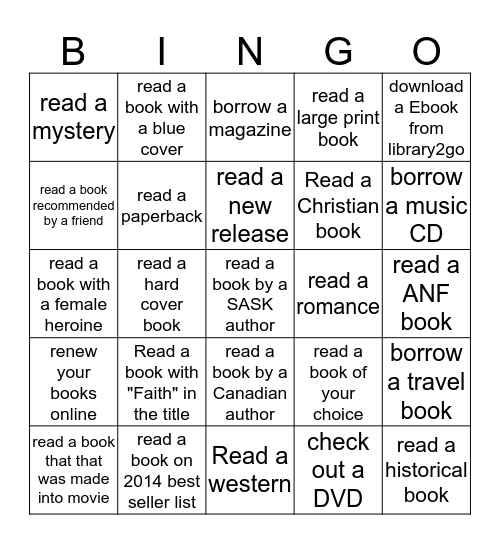 Colonsay Wheatland Library Winter Bingo  Bingo Card