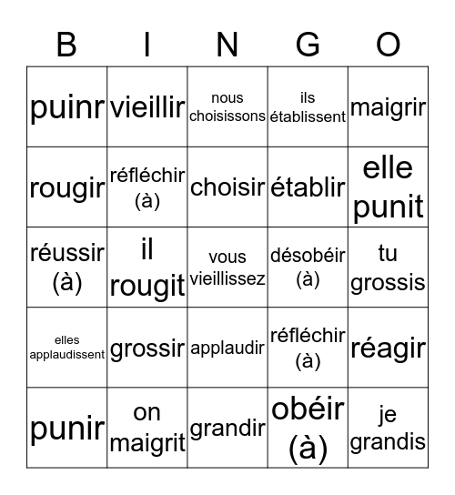 Les Verbes en "-ir" Bingo Card