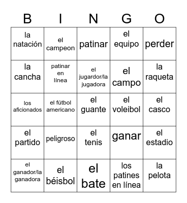 Unidad 6: Lección 1 Bingo Card