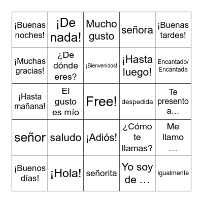 Spanish Introductions Bingo Card