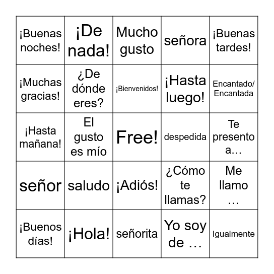 Spanish Introductions Bingo Card