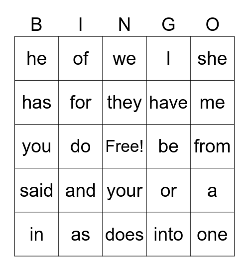 Fundations BINGS Bingo Card