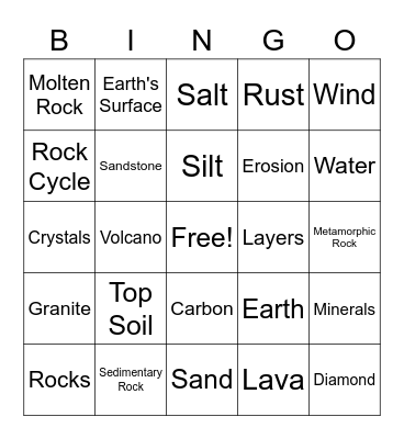 Soil and Rocks Bingo Card