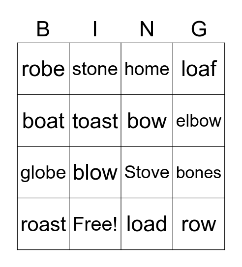 ow  o_e   oa Bingo Card