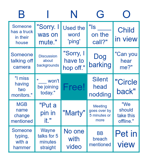 MGB Dev Bingo Card