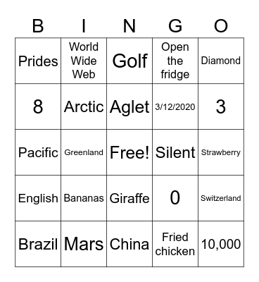 GCI Trivia Bingo Card