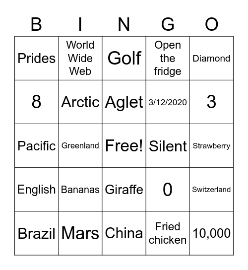 GCI Trivia Bingo Card