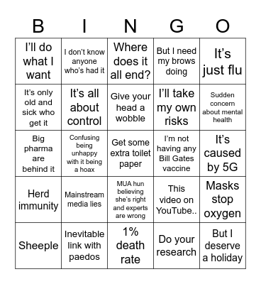 Covidiot bullshit Bingo Card
